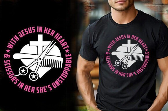 NEW with JESUS in HER HEART and SCISSORS T-Shirt Designs